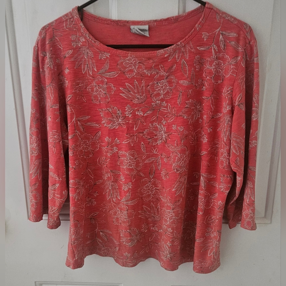 Columbia  Coral Print 3/4 Sleeve Large Top